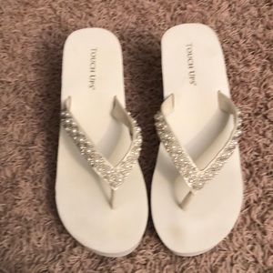 White bridal flip flops